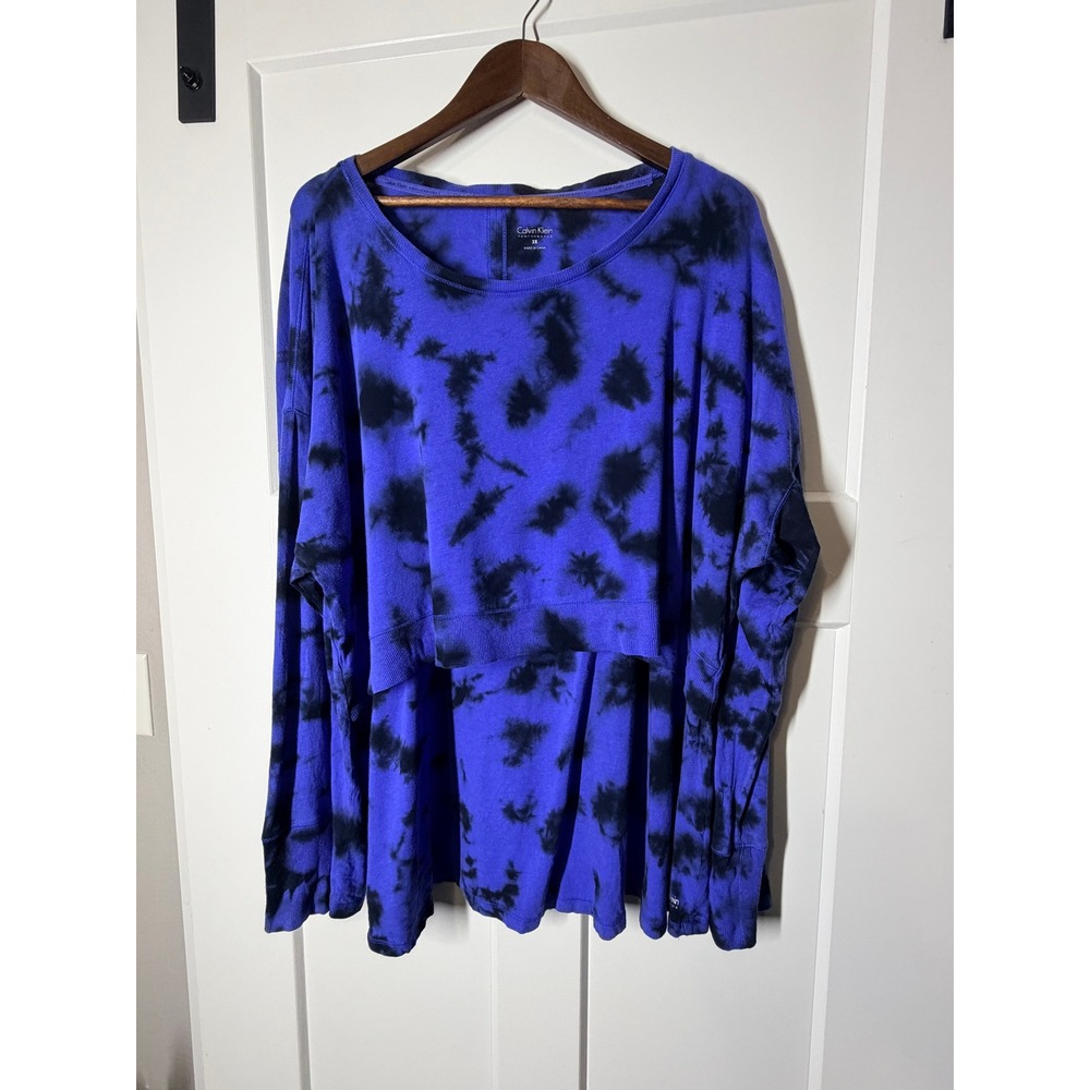 Calvin Klein Performance Top Womens 3X Blue Black Tie Dye High Low Athleisure